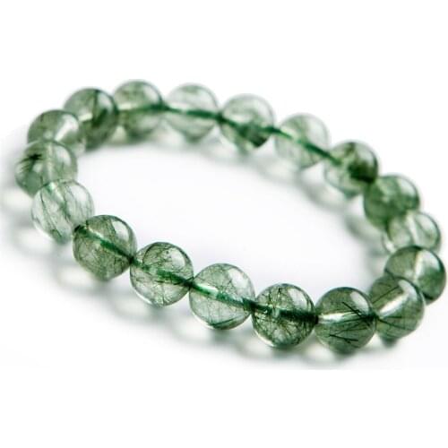 100% Natural Green Rutilated Quartz Crystal Clear Round Bead Bracelets For Women Femme Stretch Charm Bracelet 11mm