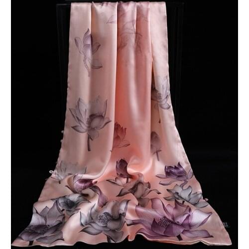 16MM 100% Silk Scarf Women Double-Sided Printed Double-Layer Spring Autumn Winter Long Silk Scarf Shawl Gift 180-55cm
