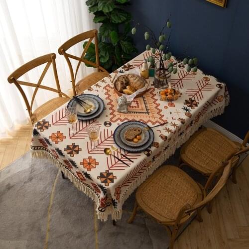 3 Colors Household Table cloth Hotel Western Restaurant Decoration Tablecloth Retro Tassel Design Digital Printing Tablecloth