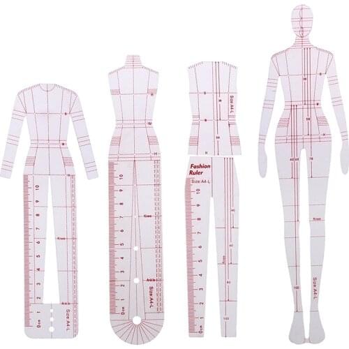 4Pcs/Set Women Fashion Drawing Ruler Figure Drawing Template for Fashion Design Fashion Sketch Template Female