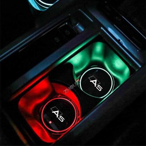 For Audi A5 Sportback Coupe B8 B9 Auto Accessories 7 Colorful USB Car Logo Led Atmosphere Light Cup Luminous Coaster Holder