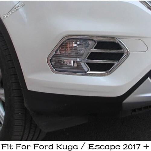 Lapetus Accessories Fit For Ford Kuga / Escape 2017 2018 2019 Chrome Front Bummper Fog Lights Lamps Bezel Cover Trim Exterior