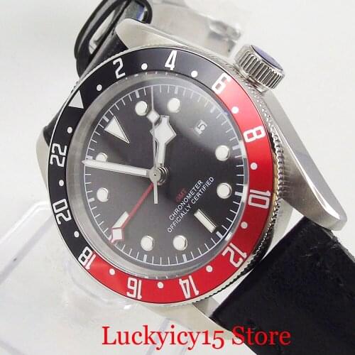 CORGEUT Nologo Automatic Movement GMT Function 41mm Sapphire Glass Date Window Wristwatch Deployment Clasp