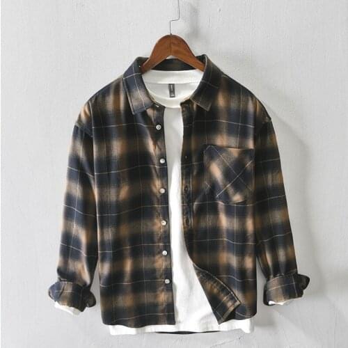 D226 Autumn Men Plaid Shirts Classic Casual Loose Lapel Long Sleeve Pockets Beach Vocation Outdoor Youth Male Thin Coats Jackets