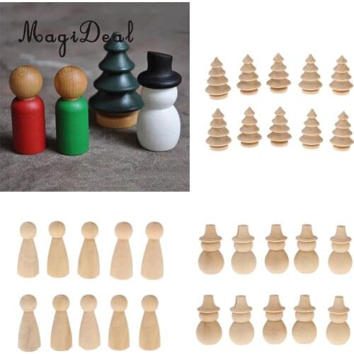 MagiDeal 30pcs/Set Wooden Peg Dolls Snowman Tree Female DIY Craft Cake Topper Wedding Festival Home Party Decor DIY Craft