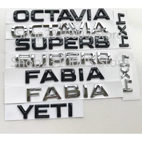 ABS Letters Emblem Logo for Skoda OCTAVIA SUPERB SCALA 4X4 Car Front Rear Trunk Badge Sticker 80mm 90mm Glossy Black Chrome
