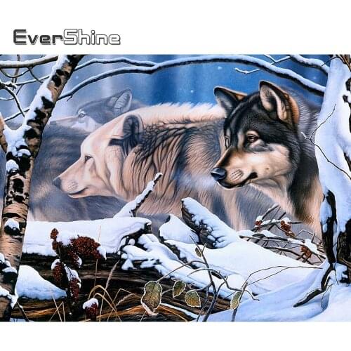 Evershine Diamond Mosaic Animal Embroidery Sale Diamond Painting Wolf Cross Stitch Winter Rhinestone Pictures Home Decoration