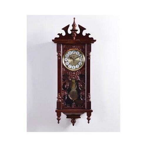 European carved wood crafts creative retro luxury quartz watch high-grade green vintage brown living room bedroom wall clock