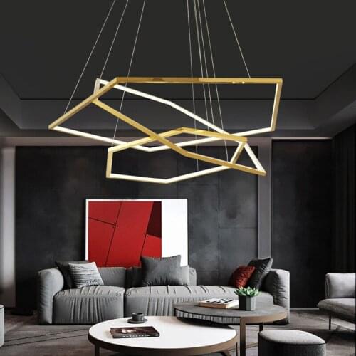 Art Deco Geometrical LED Chandelier Lighting Modern Living Room Hanging Light Fixture Ins Stainless Steel Chandelier Suspension