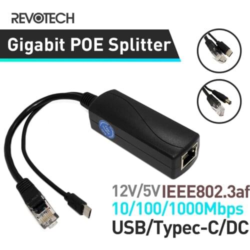 Gigabit PoE Splitter Micro USB/Type-C/DC IEEE 802.3af 10/100/1000Mbps Power over Ethernet for IP Camera and Raspberry PI