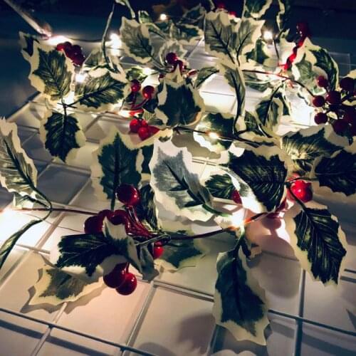 2M 20LED Button Battery Christmas String Lights Vine Red Berries LED Fairy Lights For Wedding Christmas Tree Family Party Decora