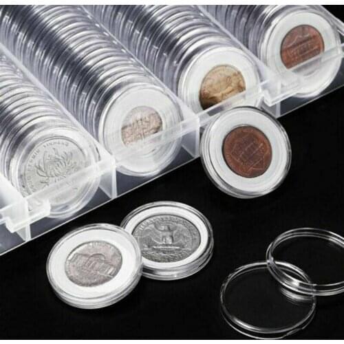 100 Pcs Coin Holder Clear Capsules Storage Box Round Display Case Container Tool Capsules 21mm Round Box Plastic 4.93*2.4mm