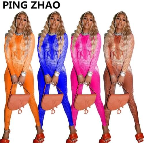 PING ZHAO Print 2 Piece Set Long Sleeve Tops Sweatpants Fall Outfits for Women Tracksuit Sexy Club Matching Sets