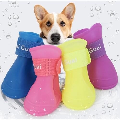 Colorful Rubber Pet Boots Dog Cats Rain Shoes Anti Slip Waterproof 4Pcs/set Dogs Shoes Pet supplies
