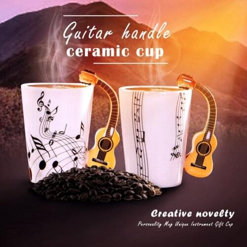 Creative novelty guitar handle ceramic cup free spectrum coffee milk tea cup personality mug unique musical instrument gift cup