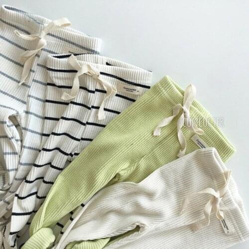 Baby Girls Legging Boys Candy Color Stripped Drawstring Threaded Strech Infant Pant Spring Newborn Clothing Bottoms Clothing