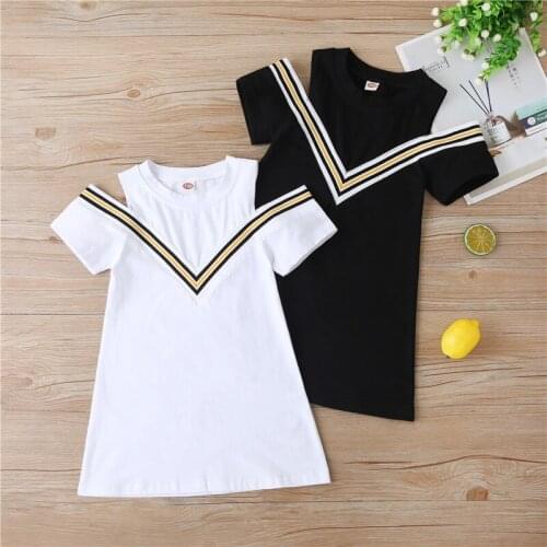 Fashion Baby Girls Dress Children 2021 Summer Cotton Clothes Striped Black White Clothes Infant Baby Clothes 3-12Y
