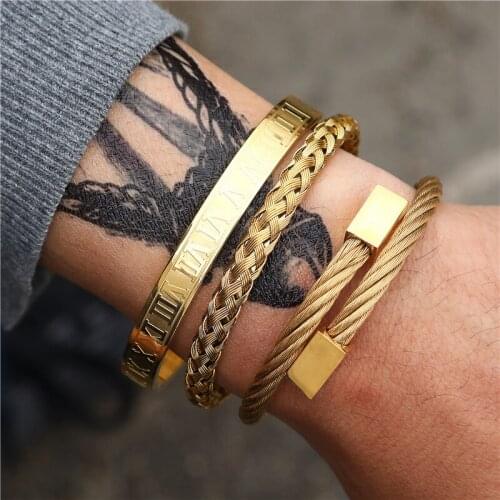 New Fashion Jewelry Stainless Steel Wristband Braiding Opening C Shaped Cuff Bangles Bracelet JW003