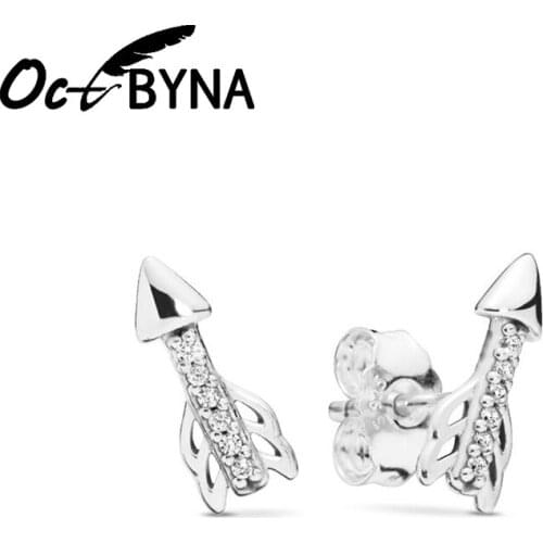 Octbyna Cupid Romantic Love Shining Arrow Stud Earring For Women Gifts Silver Color Charms Zircon Stud Earring Girl Jewelry