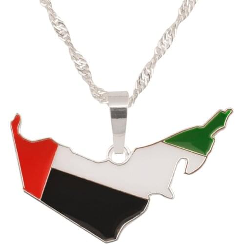 Silver Color United Arab Emirates Map Flag Pendant Necklaces UAE Jewelry UAE Maps #J0013