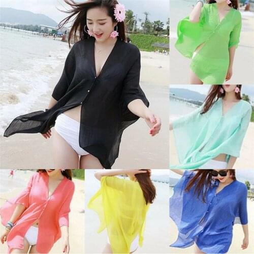 New Summer Sexy Women soild v-neck Cover Up Kaftan Chiffon Swim Wear Beach Bikinis Sundress Beach Dress tunica robe de plage