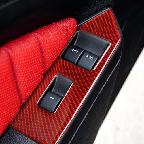 Genuine Carbon Fiber For Ford Mustang 2009-2013 Car Door Window Lift Button Frame Cover Trim Car Styling Sticker