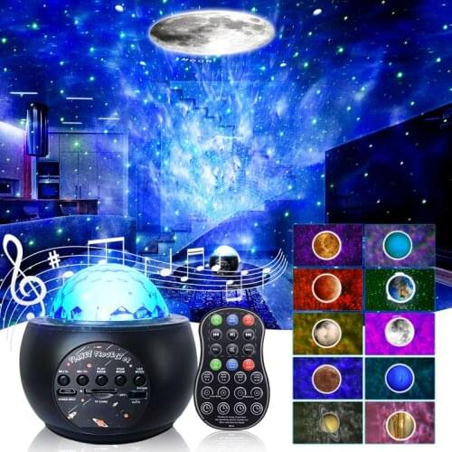 10 Planet Water Pattern Starry Sky Projector Lamp Wireless Remote Control Music Night Light 5V Blue Tooth IT Card Decor Lighting