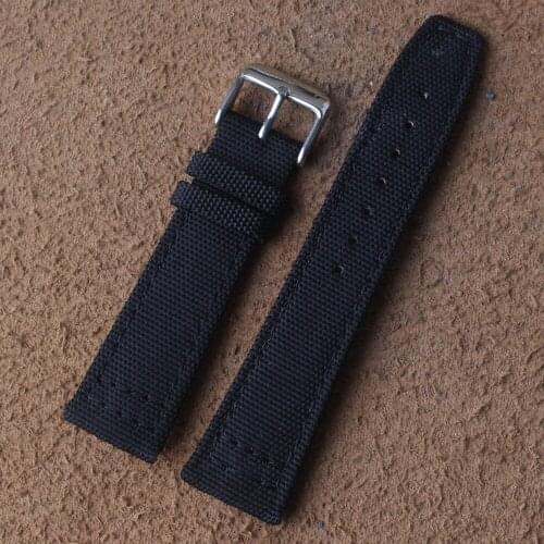 20mm 21mm 22mm Nylon + Genuine Leather Watchbands Men Women Black High Quality Watch Band Strap With Silver Pin Buckle Promotion