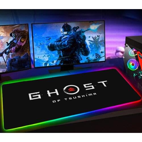 RGB Ghost of Tsushima Large 90x30 Mouse Pad Gaming Mause Pad XL Mousepad Keyboard Pad Rubber No-slip with Backlit Mausepad 25X35