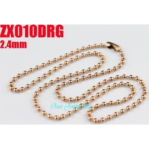Rose golden color stainless steel ball chain 2.4mm beads necklace with waist buckle chains fashion Jewelry parts 20pcs ZX010DRG