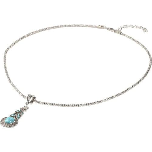 Blue Sapphire Zircon Jewelry For Women Party Ethnic Vintage Pendant Female Long Chain Necklace Bohemian Fashion Girls Gifts #N