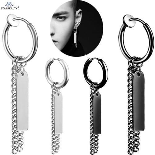 Starbeauty 1pc Hot Square Iron Titanium Helix Piercing Tragus Piercing Jewelry Tassel Fake Piercing Nose Ring Drop Fake Earrings