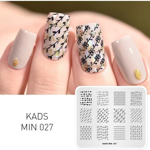 KADS MIN 027 Streak Shape Stripe Flower Grid Template Stencil Beauty Tools Nail Art Decorations Manicure Stamp Plate