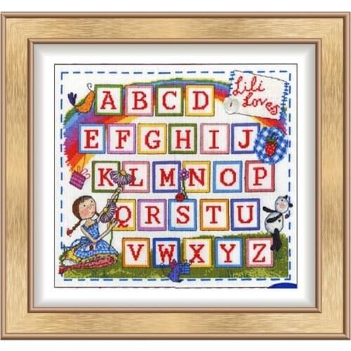 Magazine style Home European Hanging Cross stitch 11CT Printed Fabric Kit Lili Girls Letter ABC Embroidery Handmade Material Kit