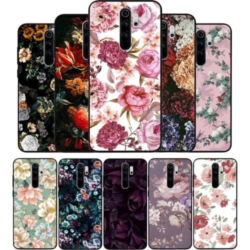 Vintage Floral black Silicone Phone Case For Redmi note 9 8 7 Pro S 8T 7A Cover