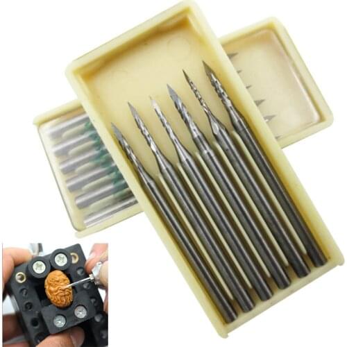 YEODA 6Pc/box 2.35mm Handle Alloy Tungsten Steel Bodhi Wood Nuclear Carving Knife Wheel Olive Metal Cutter Pin Sharp Needle