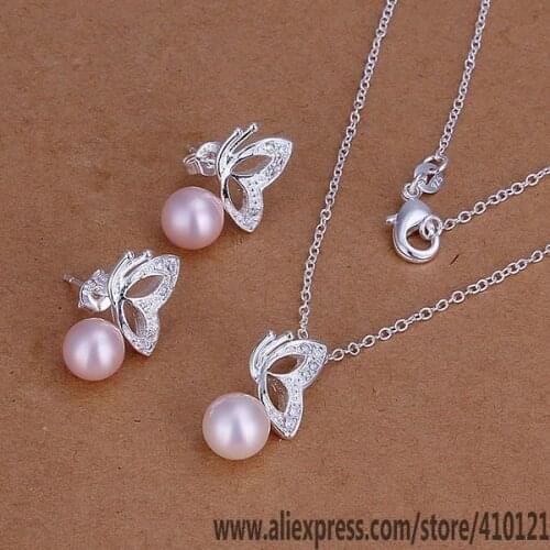 S197 Hot Sale High Quality Anniversary Jewelry Sets,Wholesale Fashion Jewelry Elegant Charms Fashion Pink Pearl Butterfly/ddralu