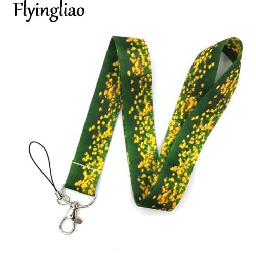 Green Grassland Yellow Flowers Neck Strap Lanyards ID badge card holder keychain Mobile Phone Strap Ribbon webbing necklace