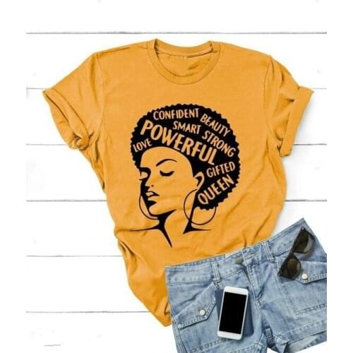 Afro Lady Shirt Women Feminist Tee Girl Power Tshirt Summer Fashion T-shirt Inspiring Words Letters Printing Cotton-J731