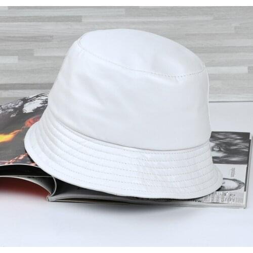 New Hat Women Genuine Real Leather Fisherman Hat Female Japanese Autumn Winter Fashion Bucket Hat Korean Sheepskin Cap White