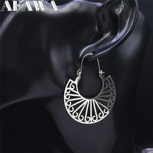 2021 Bohemia Flower Stainless Steel Hoop Earrings Women Silver Color Round Earring for Women Jewelry aretes de mujer EXS01