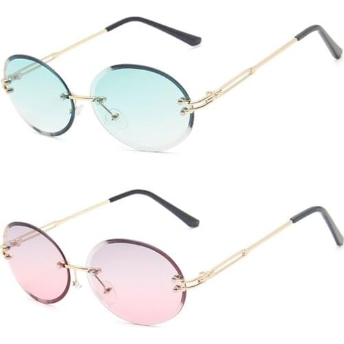 Women Sunglasses Retro Metal Sun Glasses Oval Frameless UV400 Brown Female Cool Eyeglasses Gradient Acrylic Lens Glasses Eyewear
