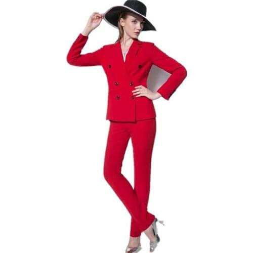 Jacket+Pants Red Women Business Women Suits Formal Ladies Pant Suits Office Uniform Style Female Trouser PantSuit