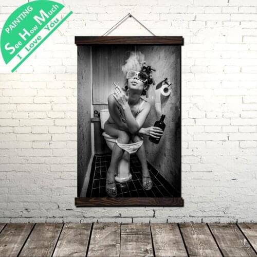 Woman Smoking Toile Scroll Painting Canvas Vintage Poster and Print Wall Art Pictures Living Room Bedroom Farmhouse Decoration