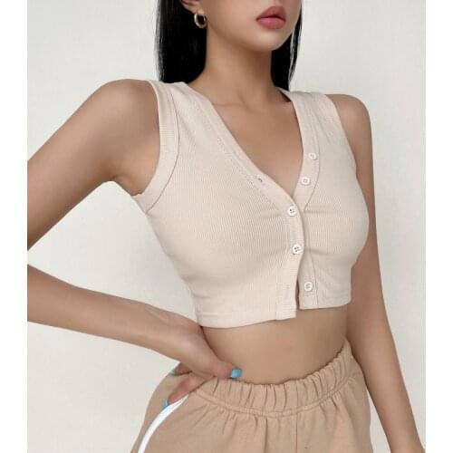 TVVOVVIN Women Ribbed Tank Top With Button Through Details Hot Boho Sexy Korean Women Vest S78KF