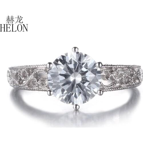 HELON Sterling Silver 925 Flawless Round 8mm AAA Graded Cubic Zircon Engagement Wedding Vintage Jewelry Women Ring wholesale