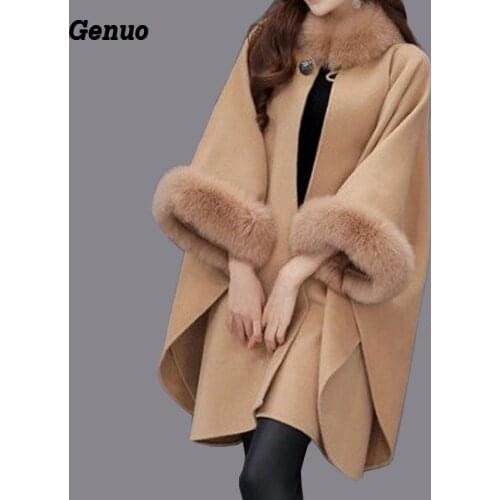 Women Wool Coat Camel Poncho Winter Knitwear Shawl Cape Feminino Loose Warm Outerwear Inverno Plus Size 3XL Genuo Overcoat
