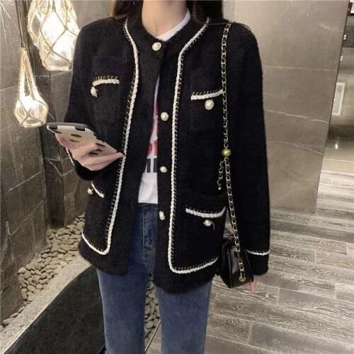Imitation Mink Velvet Women Coat Long Sleeve Breasted Korean Soft Fashion Button Wool Jackets White Black Casual Ladies Clothes
