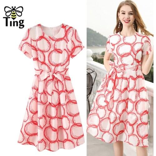Tingfly Vintage Elegant Geometric Circle Print Summer Street Casual Dress Women A Line Urban Basic Vestidos Plus Size 2XL Zaful