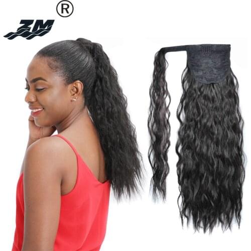 ZM Thick Kinky Straight Synthetic Wrap Ponytail Extensions Clip-in Pony Tail Natural Hair Extension Heat Resistant Hair Pieces